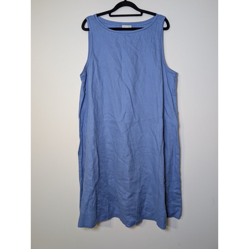 J.Jill Love Linen Dress Womens Large Blue Sleeveless Shift Midi Dress Lagenlook - Picture 3 of 5